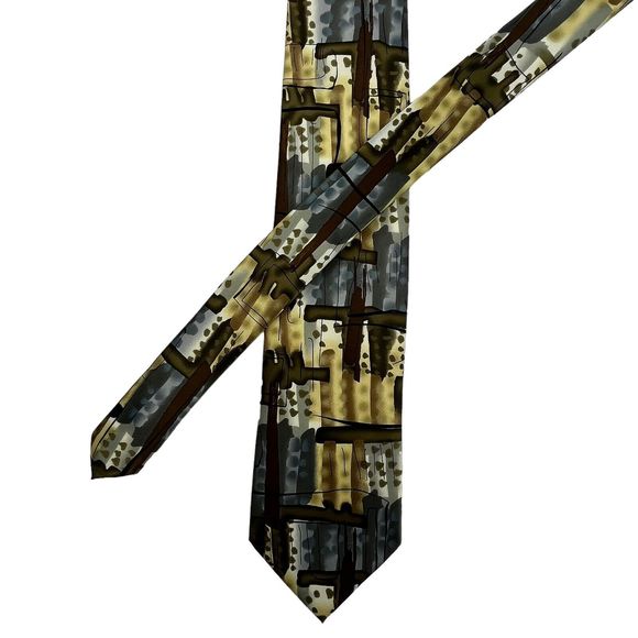 J Garcia Collection Fifty-Seven Necktie Brown Blue Watercolor Artistic Tie - Picture 3 of 9